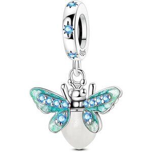 Blue Firefly Pendant Cool 925 Sterling Silver Charms Hypoallergenic Beads
